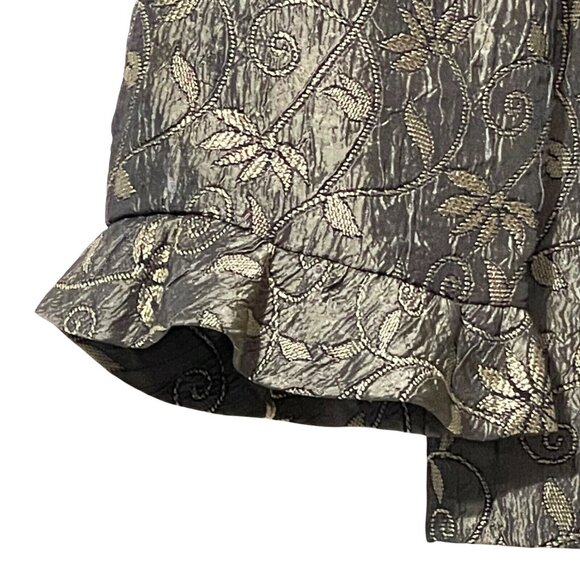 Virgo Womens Floral Textured Cropped Jacket Size 14 Gold & Black Polyester/Rayon - Picture 3 of 8